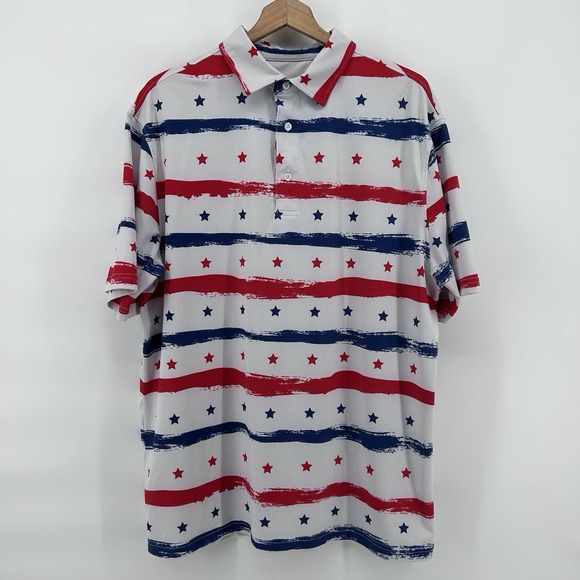 Royal and Awesome Other - Royal & Awesome Golf Polo‎ Mens XL USA Flag Red White Blue Patriotic Americana